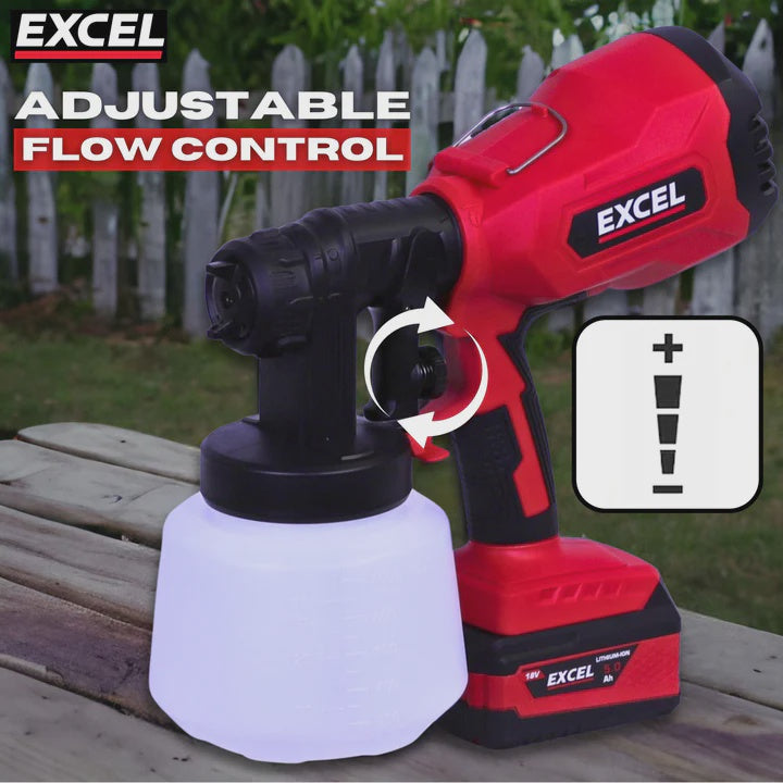 Excel 18V Cordless 1000ml Spray Gun with 2 x 2.0Ah Battery & Charger