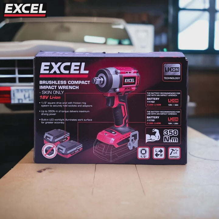 Excel 18V Cordless Brushless 1/2'' Impact Wrench with 1 x 5.0Ah Battery & Charger