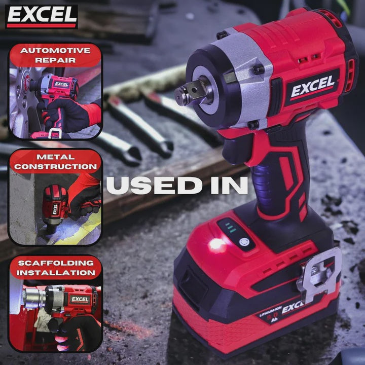 Excel 18V Cordless Brushless 1/2'' Impact Wrench with 1 x 5.0Ah Battery & Charger