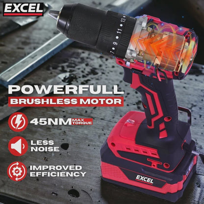 Excel 18V Cordless Brushless Combi Drill with 1 x 5.0Ah Battery & Charger