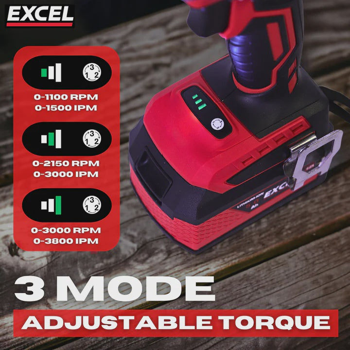 Excel 18V Cordless Brushless Impact Driver with 1 x 5.0Ah Battery Charger & Bag