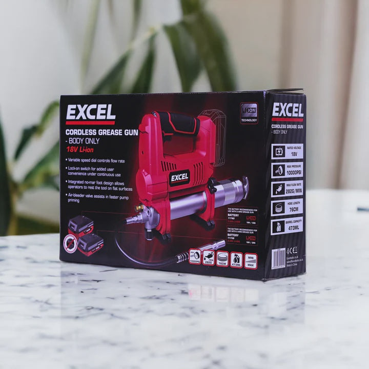 Excel 18V Cordless Grease Gun with 1 x 5.0Ah Battery Charger & Bag