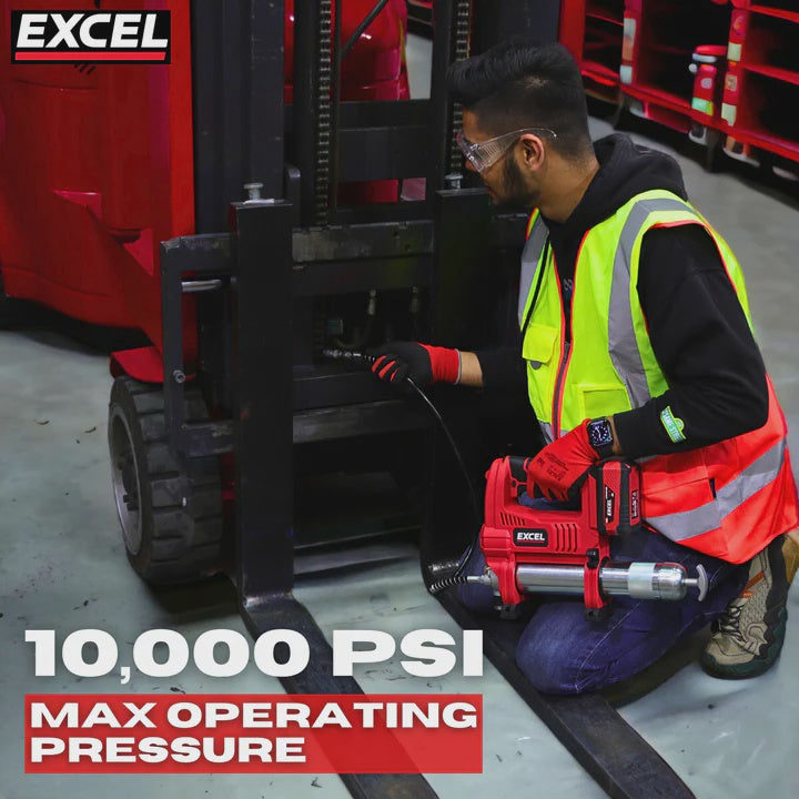 Excel 18V Cordless Grease Gun with 1 x 5.0Ah Battery Charger & Bag