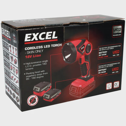 Excel 18V Cordless LED Flashlight Torch with 1 x 5.0Ah Battery & Charger