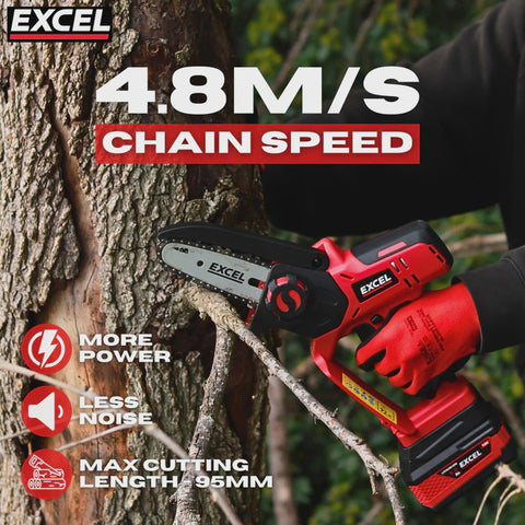 Excel 18V Cordless Mini Chain Saw with 1 x 5.0Ah Battery & Charger