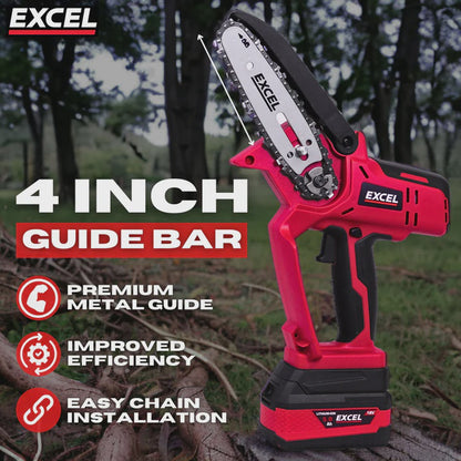 Excel 18V Cordless Mini Chain Saw with 1 x 5.0Ah Battery Charger & Bag