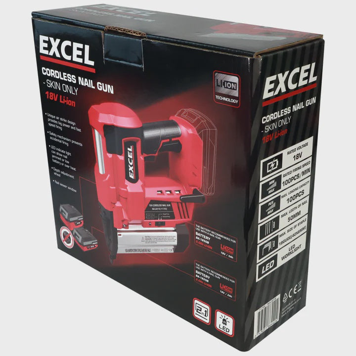 Excel 18V Cordless Second Fix Nailer with 1 x 5.0Ah Battery, Charger & Excel Bag EXL10141