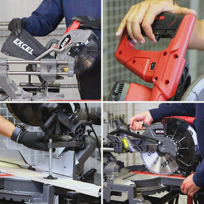 Excel Sliding Mitre Saw Double Bevel 255mm 240V/2000W & Laser with Universal Stand