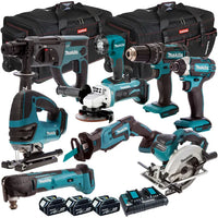 Makita 18V 9 Piece Combo Kit with 3 x 5.0Ah Batteries & Charger T4TKIT-196
