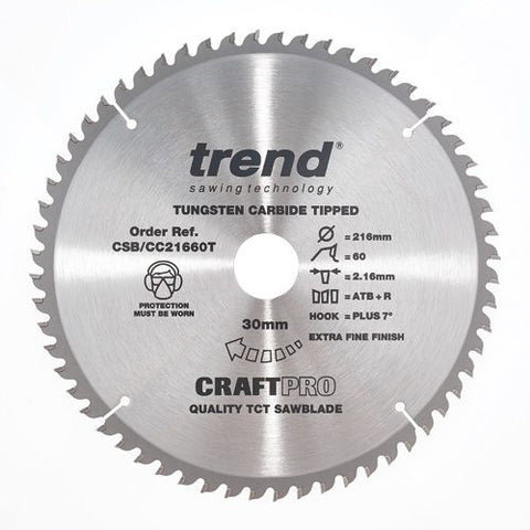 Trend Wood Cordless ATBR Mitre Craft Crosscut Saw Blade 216mm x 30mm x 60T CSB/CC21660T