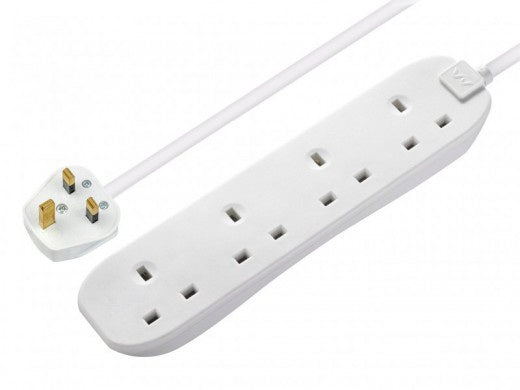 Masterplug Extension Lead 240V 4-Gang 13A White Surge Protected 2m MSTSRG4210