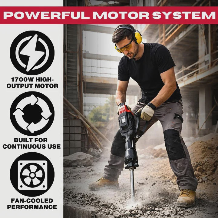 Excel 1700W 55J Hex Shank Demolition Hammer Breaker 230V with Case & Chisels