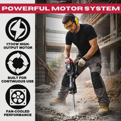 Excel 1700W 55J Hex Shank Demolition Hammer Breaker 230V with Case & Chisels