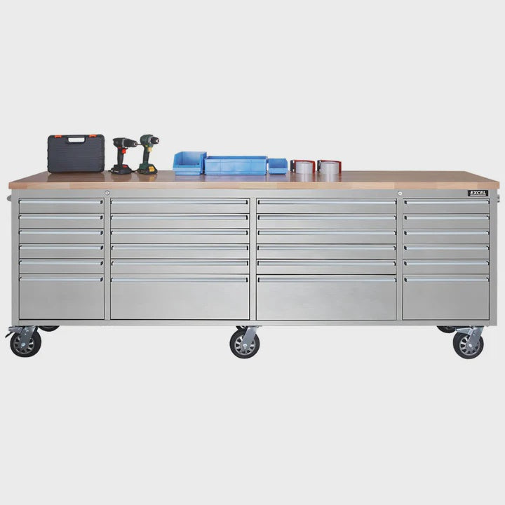 Excel 96" 24 Drawer Stainless Steel Tool Chest Heavy Duty Storage Cabinet