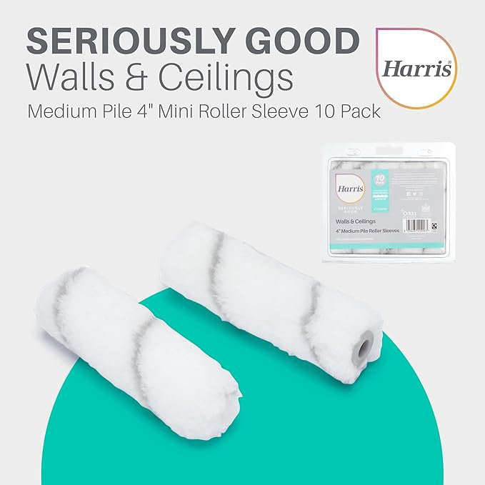 Harris 4" Pack of 10 Medium Pile Roller Sleeves Seriously Good For Walls & Ceilings 102012203