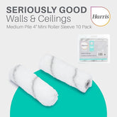 Harris 4" Pack of 10 Medium Pile Roller Sleeves Seriously Good For Walls & Ceilings 102012203