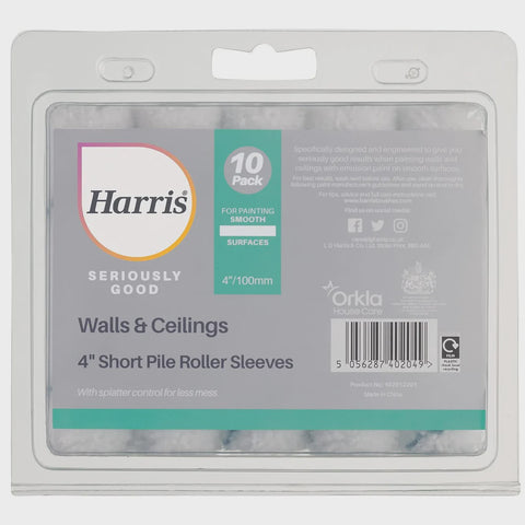 Harris 4" Pack of 10 Short Pile Roller Sleeves Seriously Good For Walls & Ceilings 102012201