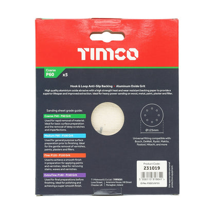 Timco 125mm Random Orbital Sanding Discs 60 Grit Red 231019