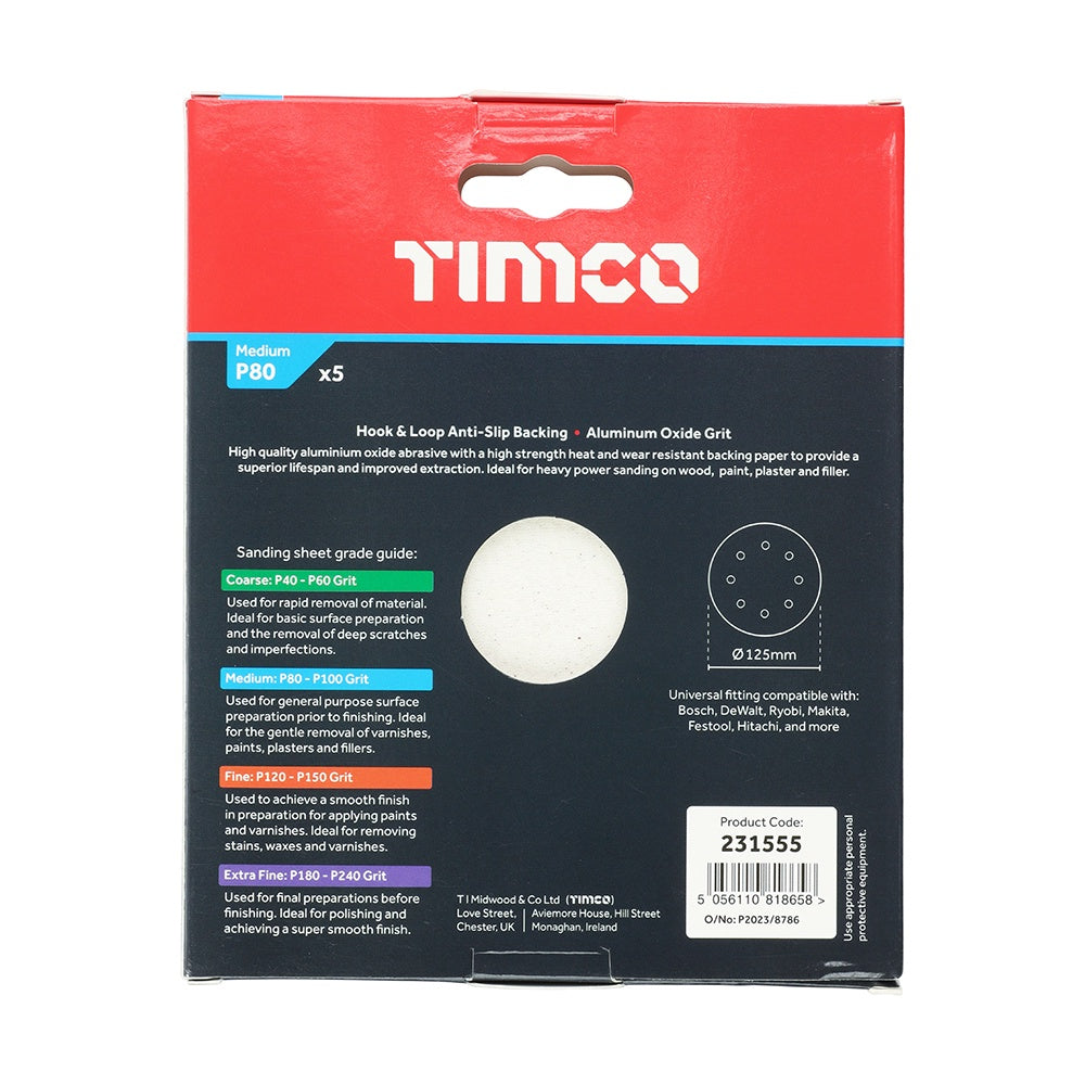 Timco 125mm Random Orbital Sanding Discs 80 Grit Red 231555