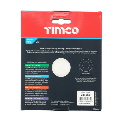Timco 125mm Random Orbital Sanding Discs 80 Grit Red 231555