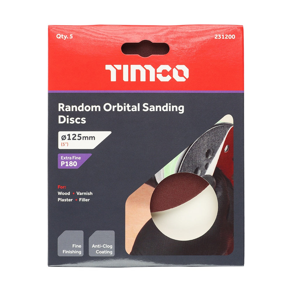 Timco 125mm Random Orbital Sanding Discs 180 Grit Red 231200