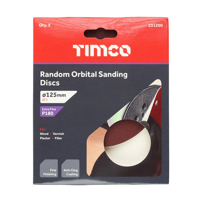 Timco 125mm Random Orbital Sanding Discs 180 Grit Red 231200