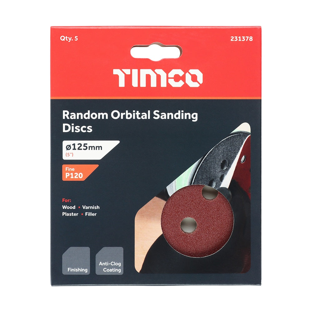 Timco 125mm Random Orbital Sanding Discs 120 Grit Red 231378