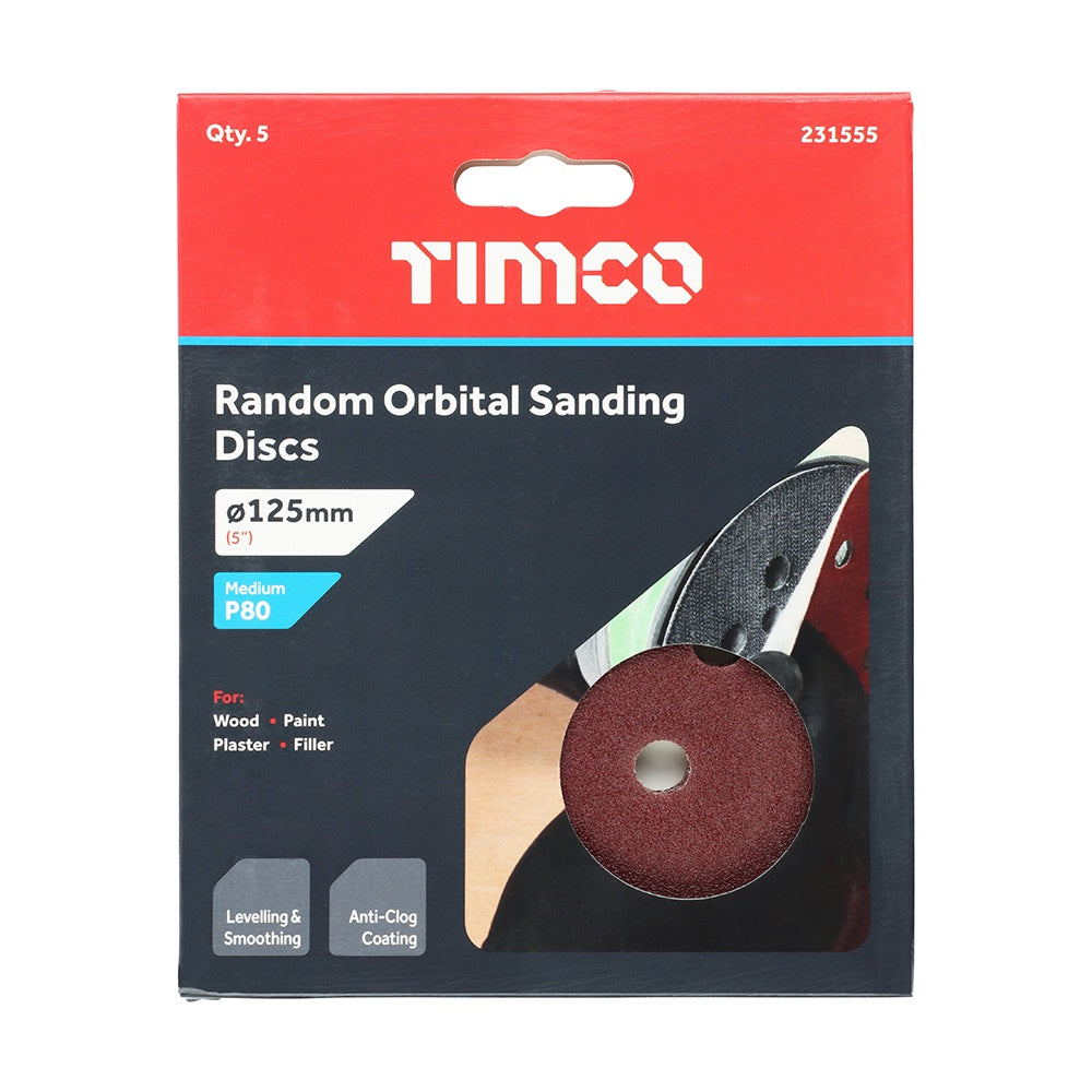 Timco 125mm Random Orbital Sanding Discs 80 Grit Red 231555