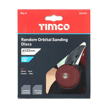 Timco 125mm Random Orbital Sanding Discs 80 Grit Red 231555