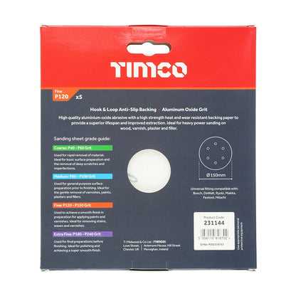 Timco 150mm Random Orbital Sanding Discs 120 Grit Red 231144