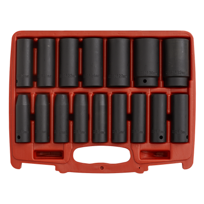 Sealey AK5816M 1/2"Sq Drive Deep Metric Impact Socket Set 16pc