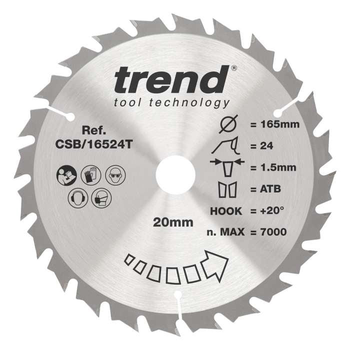 Trend Wood Cordless Circular Saw Blade 165mm x 20mm x 24T CSB/16524T