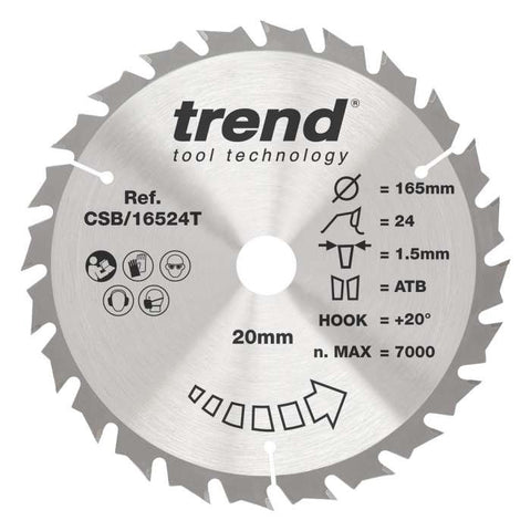 Trend Wood Cordless Circular Saw Blade 165mm x 20mm x 24T CSB/16524T