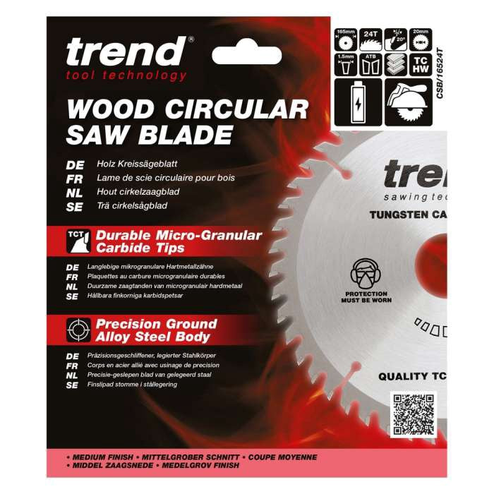 Trend Wood Cordless Circular Saw Blade 165mm x 20mm x 24T CSB/16524T