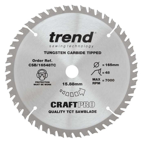 TREND 165MM X 20MM X 48T WOOD CRAFT CIRCULAR SAW BLADE CSB/16548B