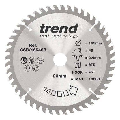 TREND 165MM X 20MM X 48T WOOD CRAFT CIRCULAR SAW BLADE CSB/16548B