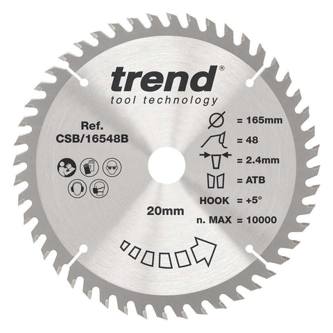 TREND 165MM X 20MM X 48T WOOD CRAFT CIRCULAR SAW BLADE CSB/16548B