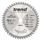 Trend Wood Circular Saw Blade 190mm x 30mm x 48T Fine Finish CSB/19048