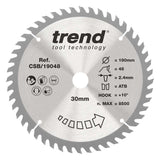 Trend Wood Circular Saw Blade 190mm x 30mm x 48T Fine Finish CSB/19048