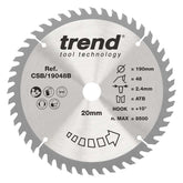 Trend Wood Circular Saw Blade 190mm x 20mm x 48T Fine Finish CSB/19048B