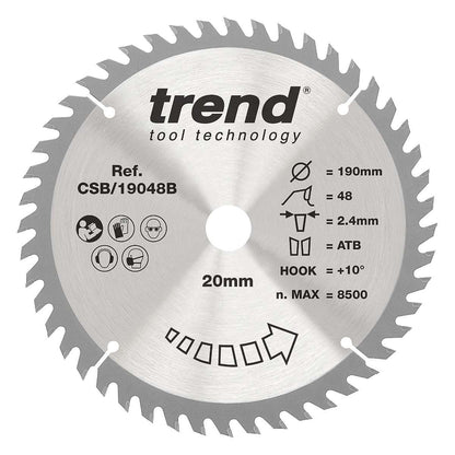 Trend Wood Circular Saw Blade 190mm x 20mm x 48T Fine Finish CSB/19048B