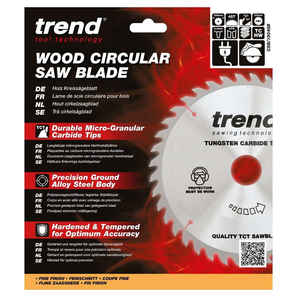 Trend Wood Circular Saw Blade 190mm x 20mm x 48T Fine Finish CSB/19048B