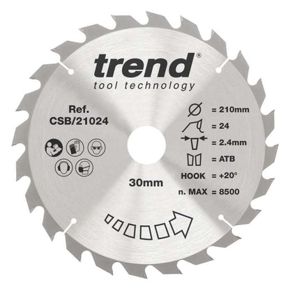 Trend Wood Circular Craft General Purpose Saw Blade 210mm x 30mm x 24T Fine Finish CSB/21024