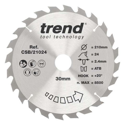 Trend Wood Circular Craft General Purpose Saw Blade 210mm x 30mm x 24T Fine Finish CSB/21024