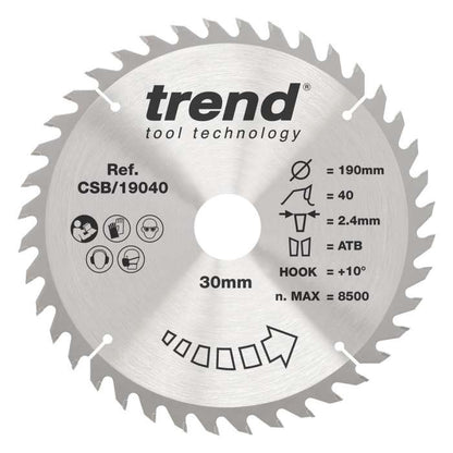 Trend Wood Circular Craft Combination Saw Blade 190mm x 30mm x 40T CSB/19040