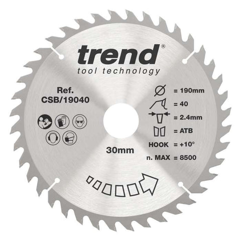 Trend Wood Circular Craft Combination Saw Blade 190mm x 30mm x 40T CSB/19040