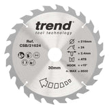 Trend Wood Circular Ripping Table Saw Blade 216mm x 30mm x 24T CSB/21624