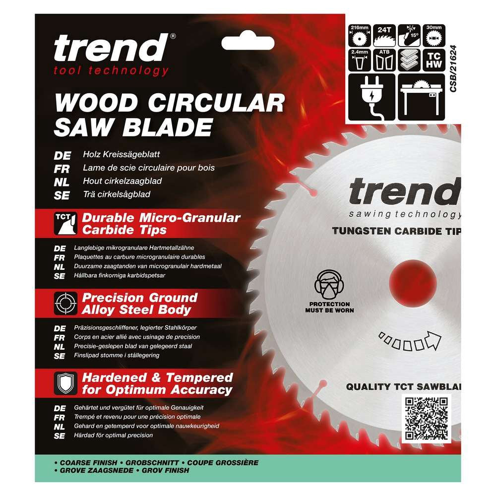 Trend Wood Circular Ripping Table Saw Blade 216mm x 30mm x 24T CSB/21624