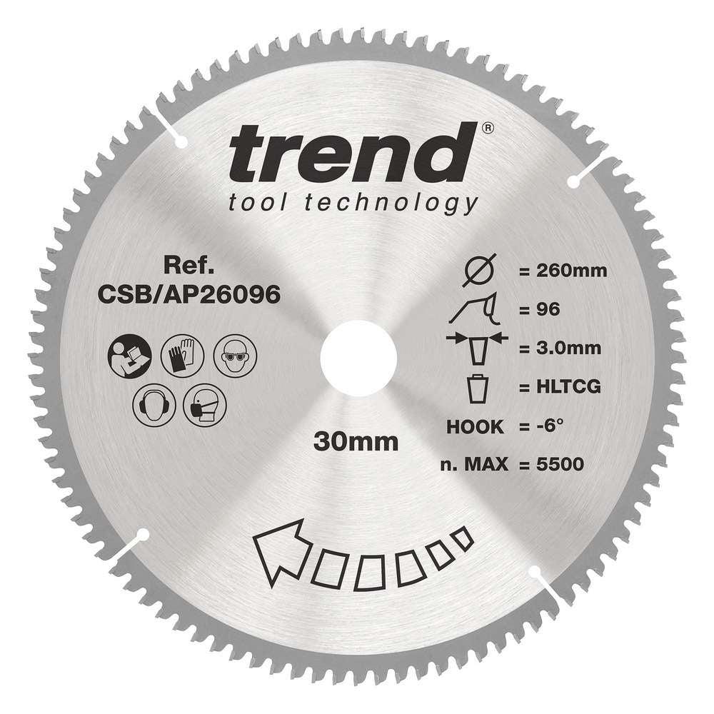 Trend Craft Aluminium and Plastic Circular Saw Blade 260mm x 30mm x 96T CSB/AP26096