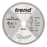 Trend Craft Aluminium and Plastic Circular Saw Blade 260mm x 30mm x 96T CSB/AP26096